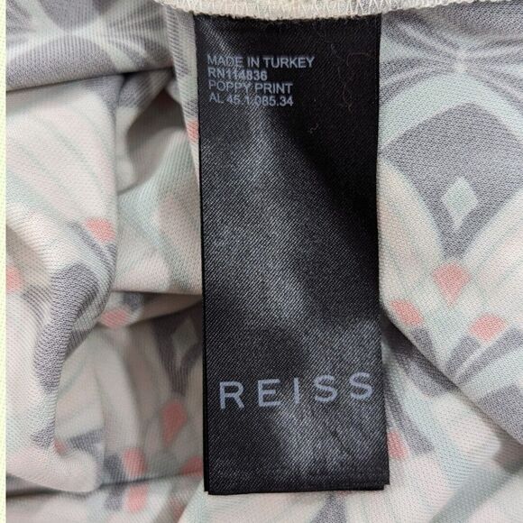 Reiss Top S High Neck Floral Jersey Green White Work Office Occasion Abstract - Picture 7 of 7